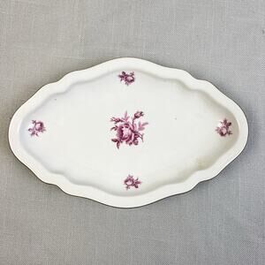 Bohemian Czechoslovakia 9" Serving Platter Roses Pink Gold Vintage Cottagecore